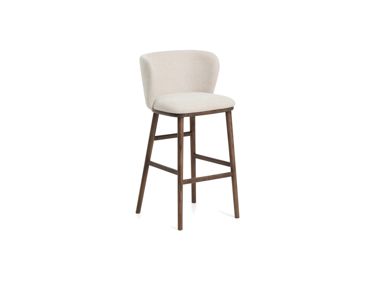 Kave Home Ciselia kruk in beige chenille en poten van massief essenhout met een walnootkleurige afwerking FSC Mix Credit 75cm