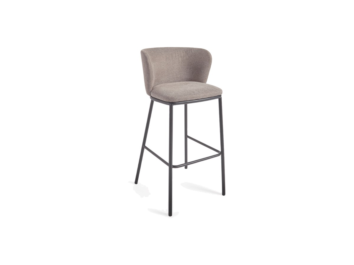 Kave Home Ciselia kruk lichtbruine chenille en zwarte stalen poten hoogte 75 cm FSC Mix Credit