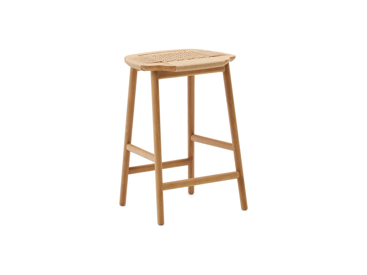 Kave Home Enit-kruk gemaakt van beige papier touw en massief eikenhout met een natuurlijke afwerking 65 cm FSC Mix Credit