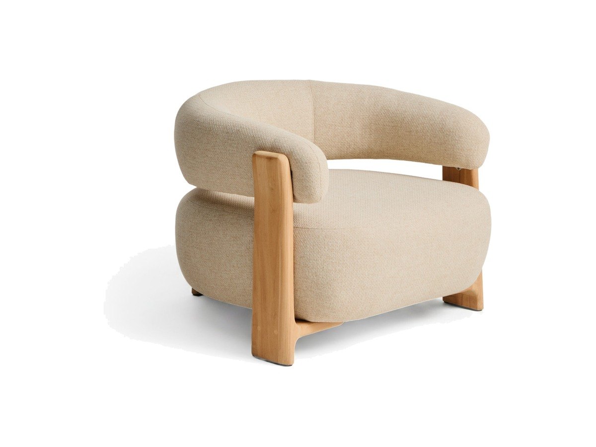 Kave Home Granite outdoor fauteuil in beige met poten in massief teakhout in naturelkleurige afwerking FSC 100%