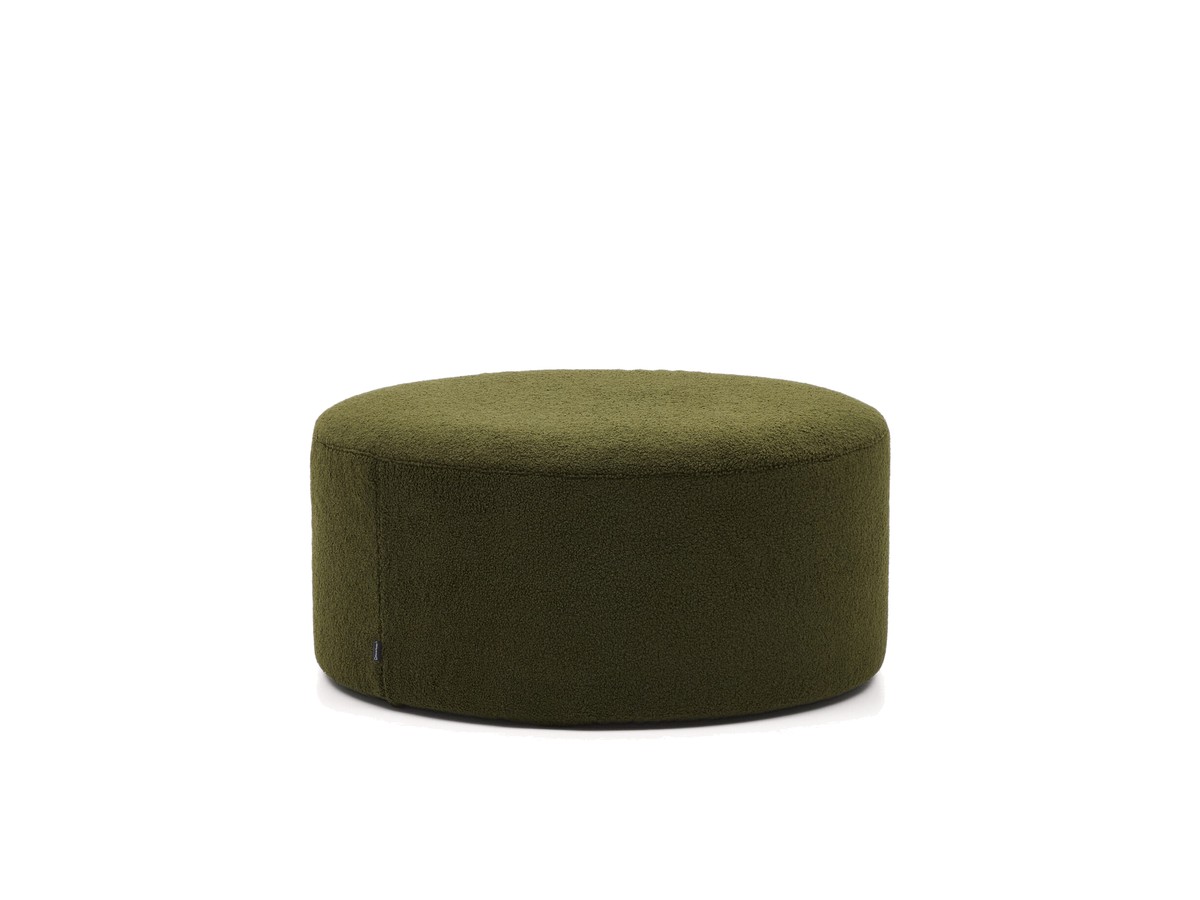 Kave Home Kaeli voetenbank met afneembare hoes in groen bouclé Ø 90 cm