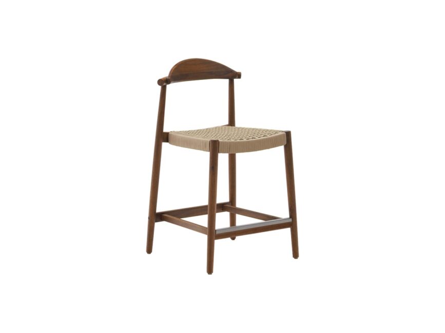 Kave Home Kruk Nina massief acaciahout walnoot afwerking en beige touwzitting 62 cm hoog FSC 100%