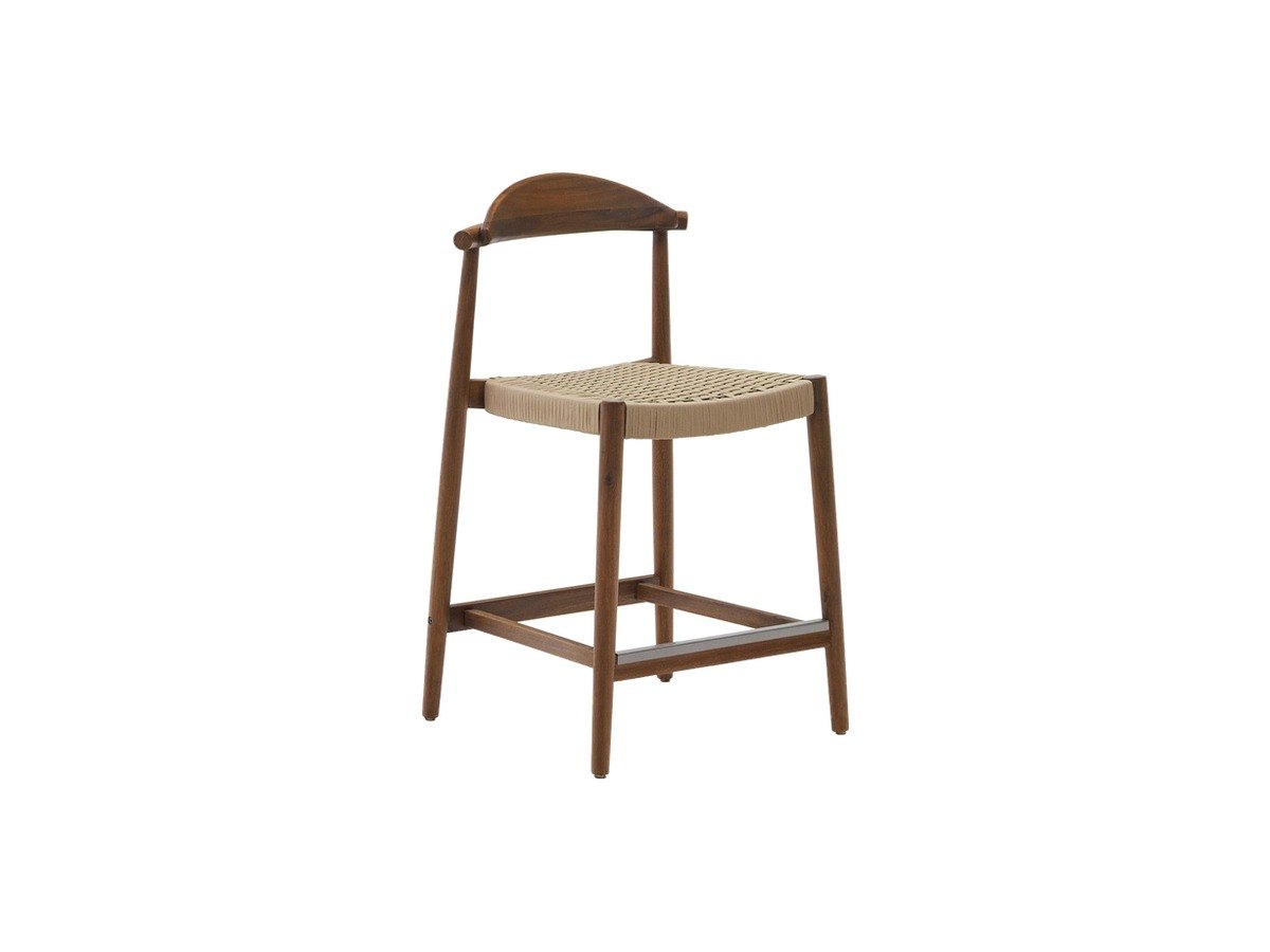 Kave Home Kruk Nina massief acaciahout walnoot afwerking en beige touwzitting 62 cm hoog FSC 100%