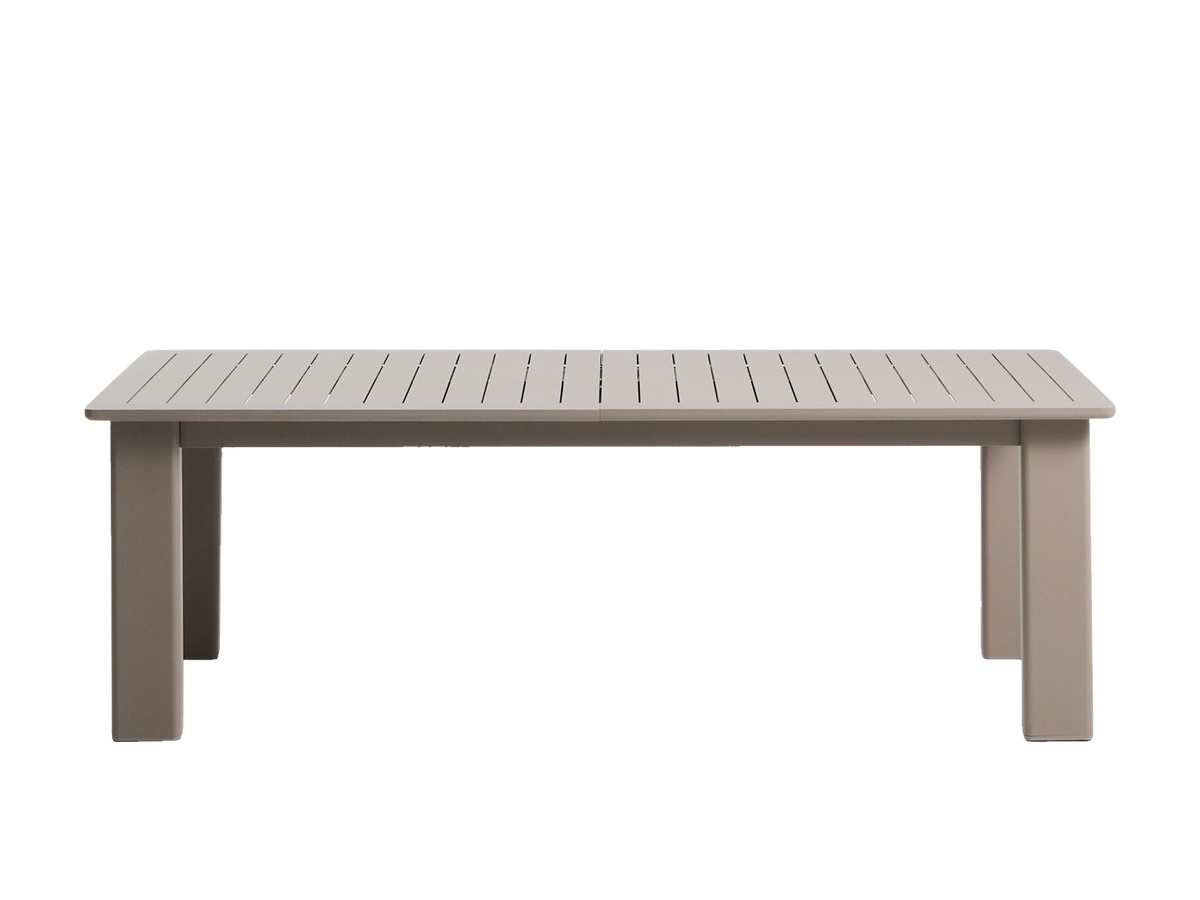 Kave Home Livorno uitschuifbare tafel van taupekleurig aluminium 233(350) x 100 cm