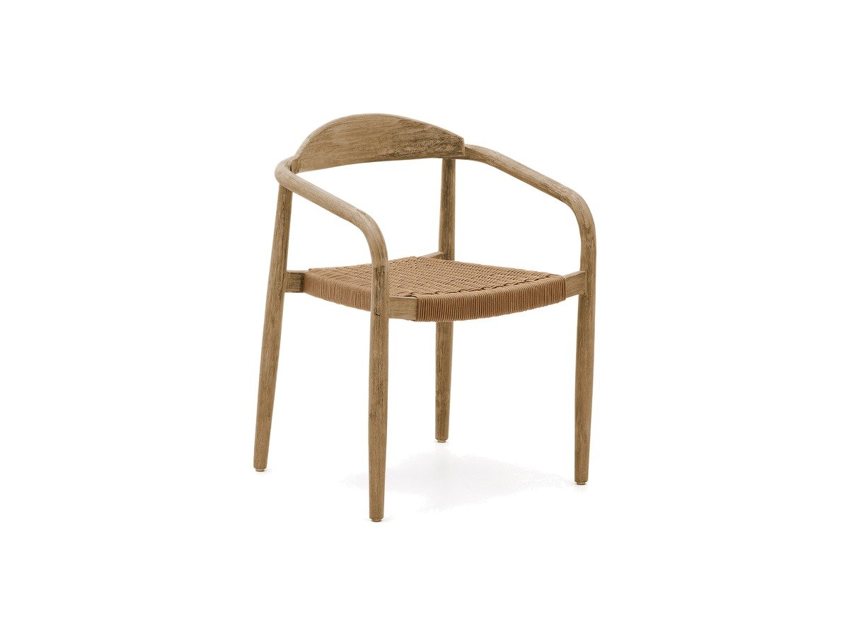 Kave Home Nina stapelbare stoel van massief acaciahout en beige touw FSC 100%