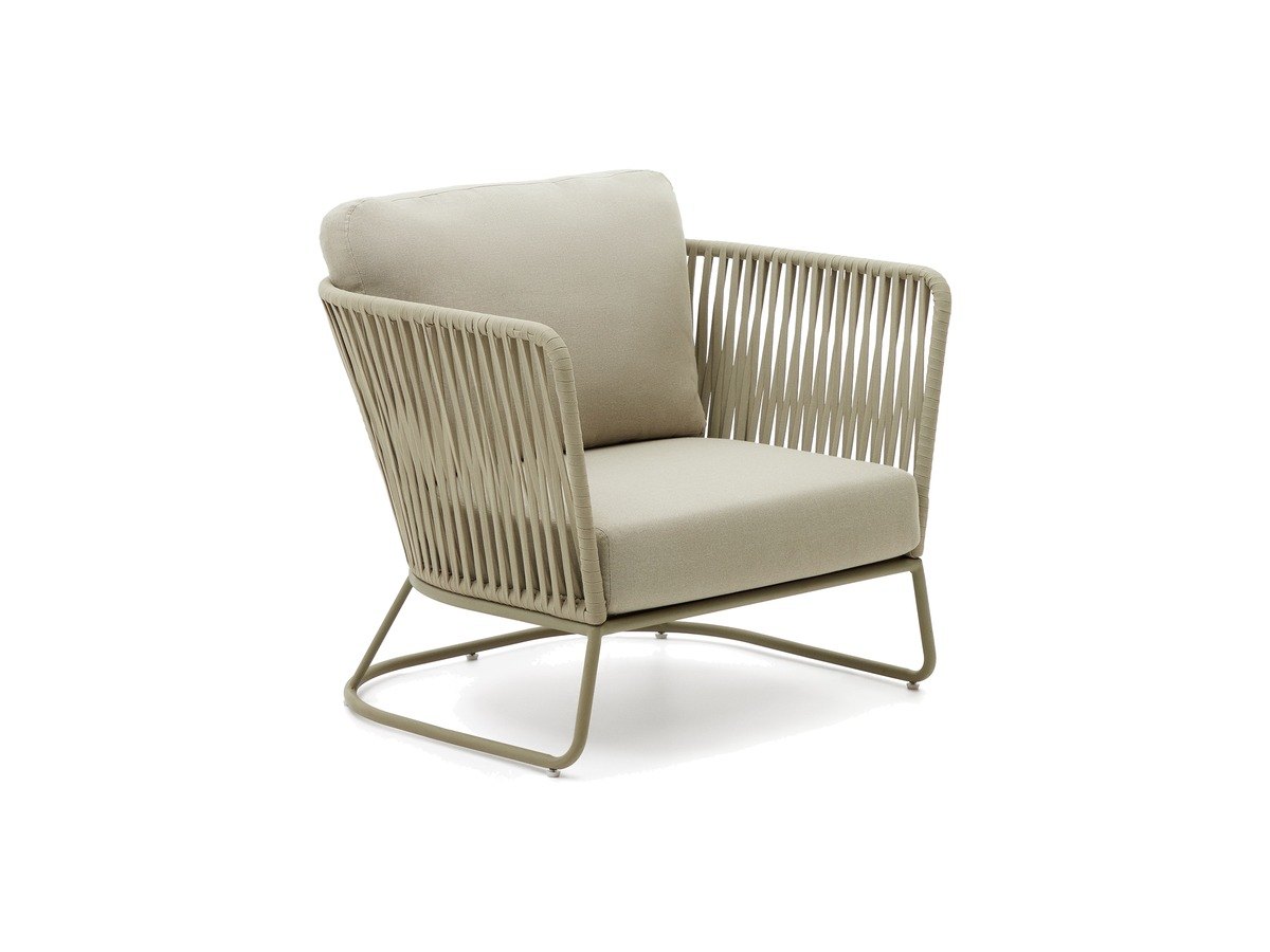 Kave Home Outdoor-fauteuil Saconca van touw en groen gegalvaniseerd staal