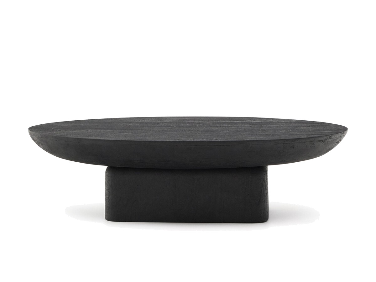 Kave Home Ovak salontafel van massief acaciahout met afwerking in zwart FSC 100% 140 x 70 cm
