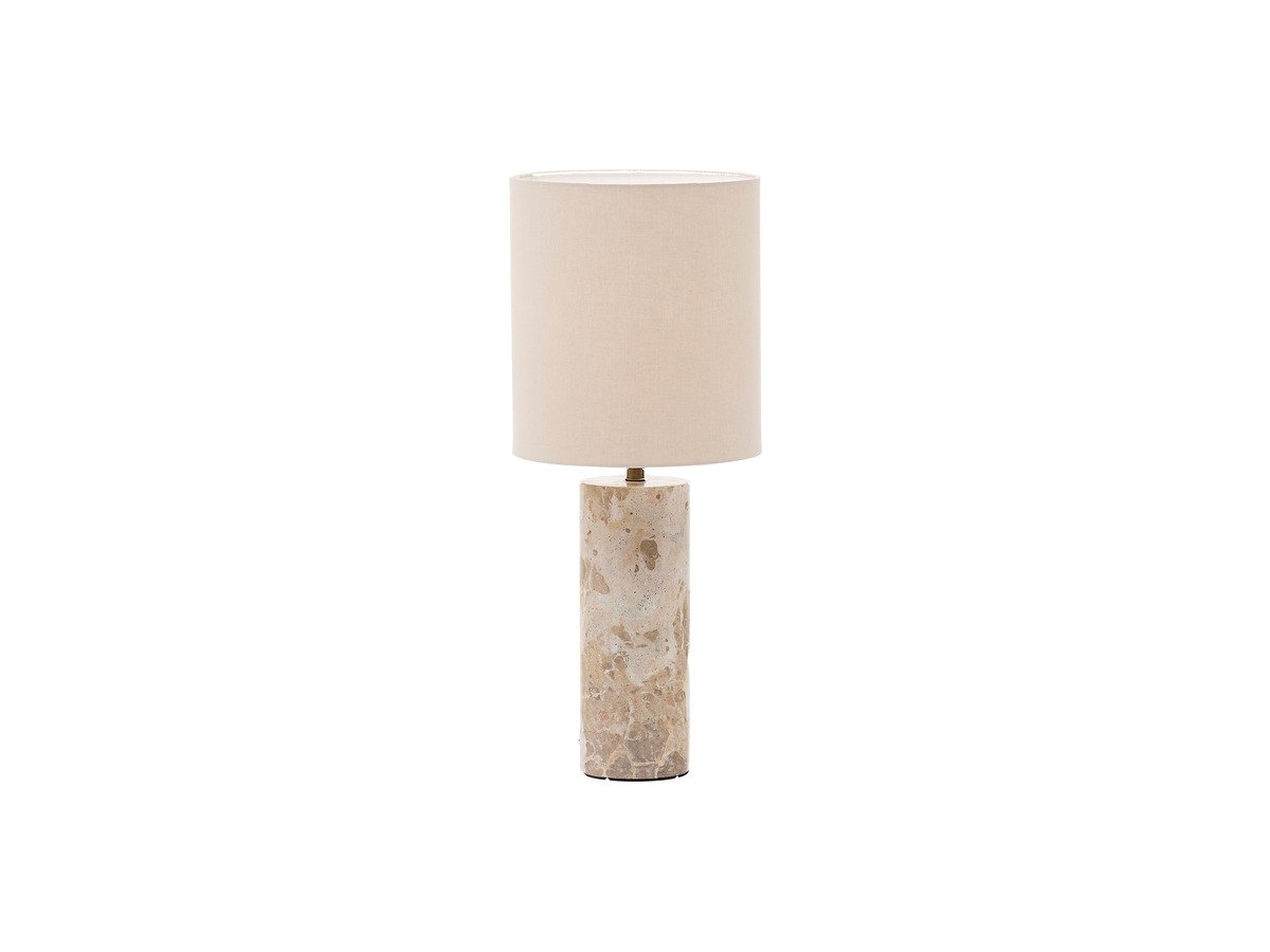 Kave Home Raze tafellamp in beige marmer met een beige linnen kap
