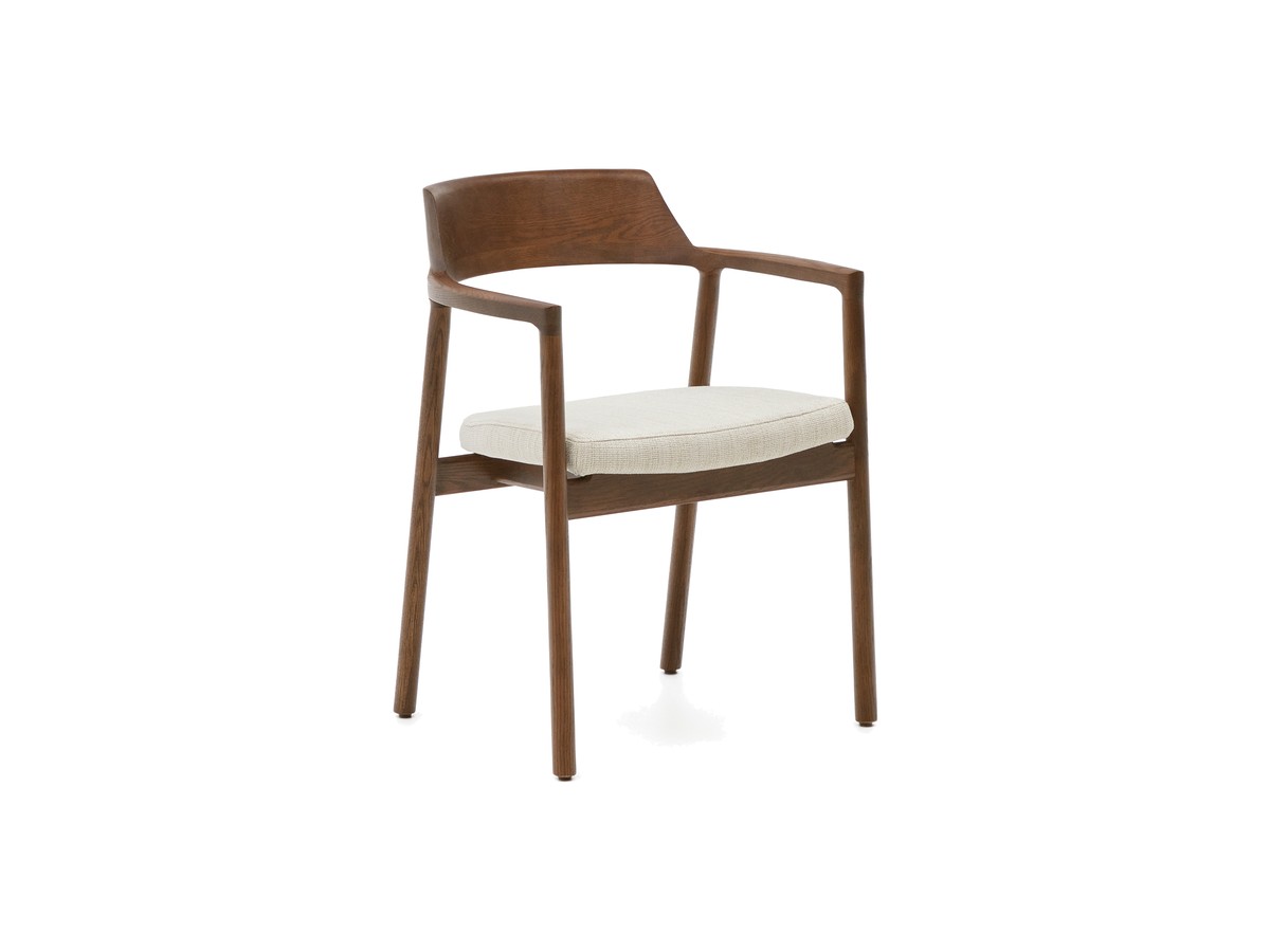 Kave Home Stoel Alocs massief eikenhout in walnoot beige chenille afneembare hoes FSC Mix Credit