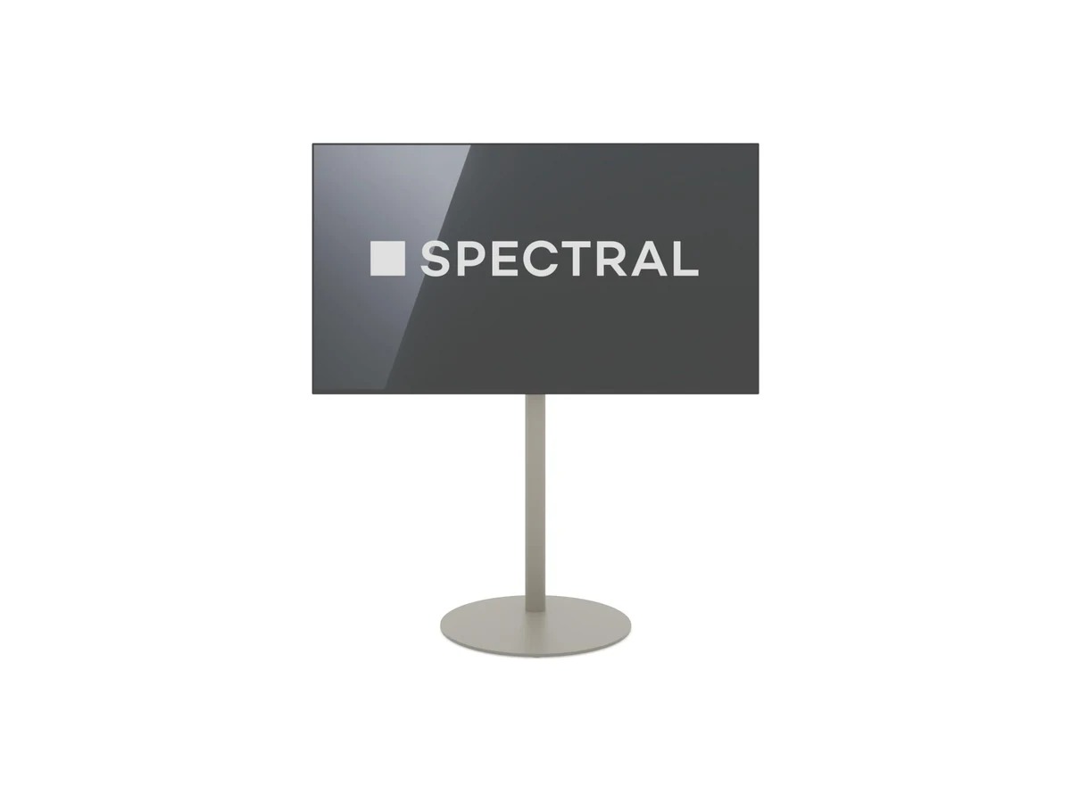 Spectral Circle draaibare tv-standaard in Sand, vrijstaand op wit