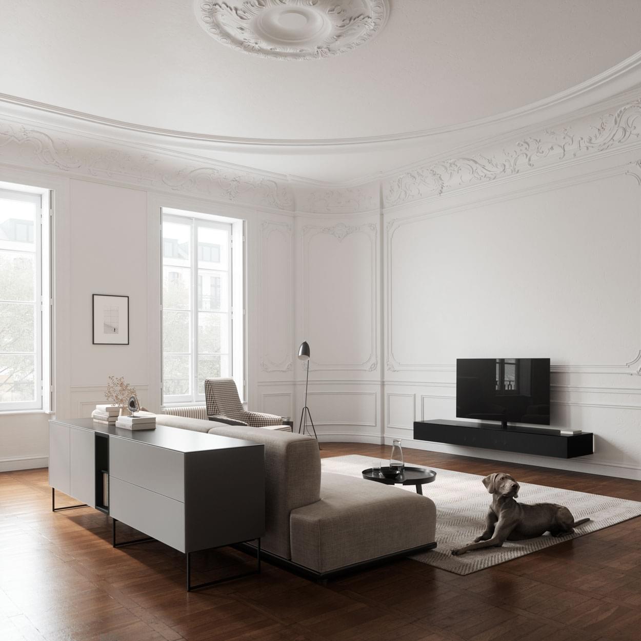 Spectral Core tv-meubel in zwart in een klassiek interieur
