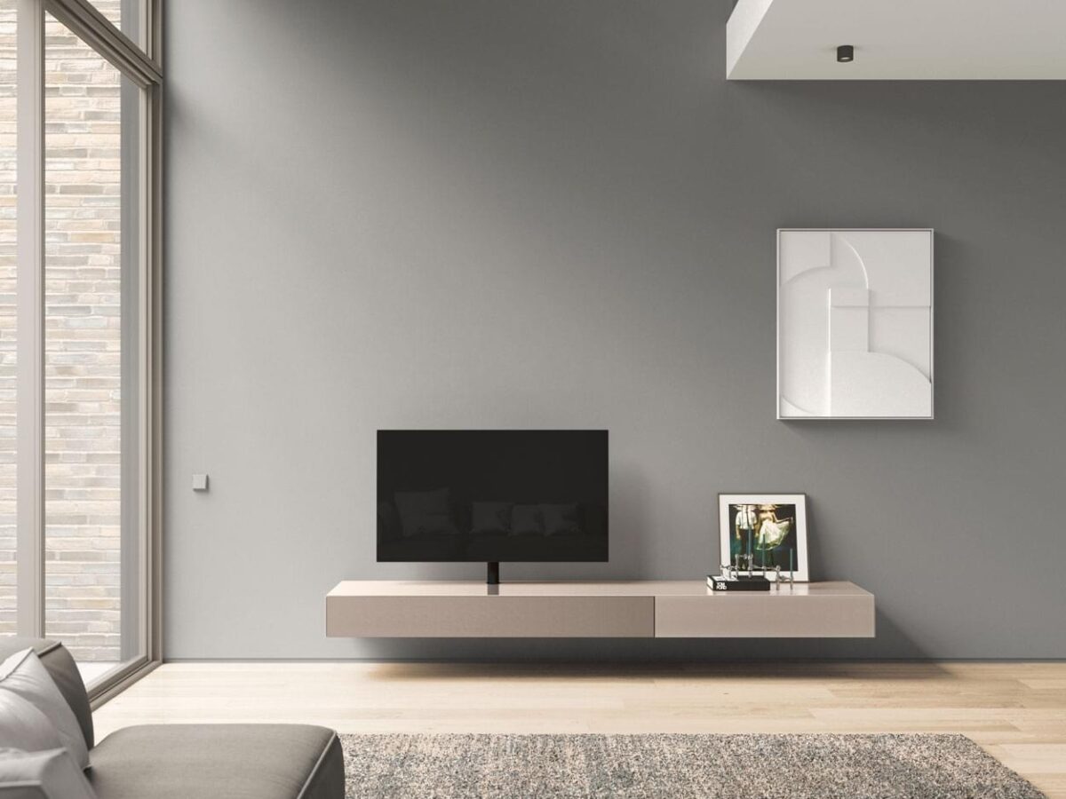 Spectral Core tv-meubel in Pebble in een woonkamer