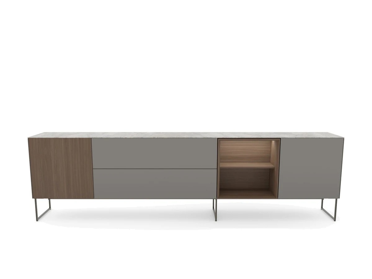 Spectral Side dressoir van 250 cm in Sable en noten op Frame-onderstel, vrijstaand op wit